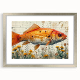 Framed wall art collection showcasing a vibrant marine life fish design, featuring a silver frame and matting, perfect for ocean-themed decor.