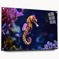Side view of a marine life-themed wall art piece showcasing vibrant fish designs on acrylic glass, elegantly displayed with decorative pins for mounting.