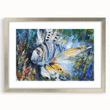 Framed wall art collection showcasing a vibrant marine life fish design in silver, featuring intricate details and a stylish mat, perfect for ocean-themed decor.