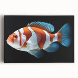 Vibrant stretched canvas wall art featuring a detailed marine life fish design, showcasing colorful ocean fish against a serene blue background, perfect for coastal decor.
