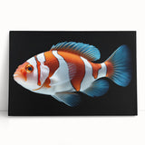 Stretched canvas wall art showcasing a vibrant marine life fish design, featuring multiple colorful fish on a blue background, perfect for ocean-themed decor.