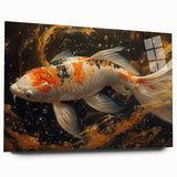 Vibrant acrylic wall art showcasing a marine life fish design, featuring a colorful array of fish and aquatic elements, presented in a sleek side view.