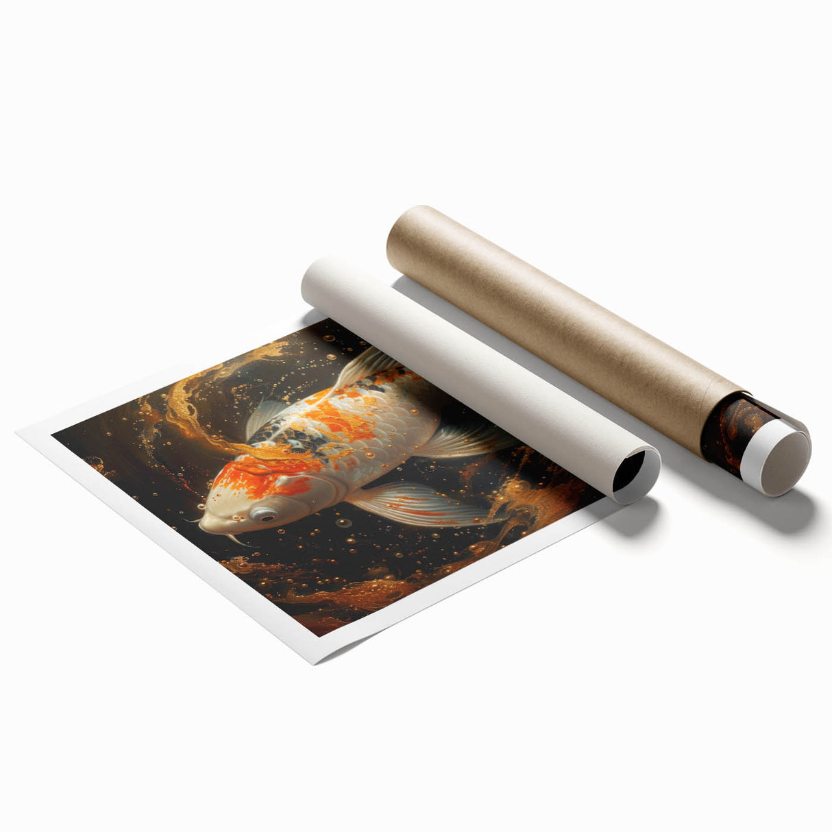 Colorful marine life fish design wall art collection print showcasing vibrant underwater creatures on a textured surface, rolled for easy shipping and display.