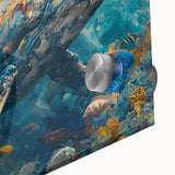 Close-up of vibrant marine life wall art featuring various fish designs on acrylic glass, showcasing intricate details and vivid colors in a contemporary style.