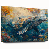 Side view of a marine life fish design wall art collection featuring vibrant colors and intricate details, displayed in a sleek acrylic glass frame, perfect for ocean-themed decor.