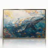 Framed wall art featuring a vibrant marine life fish design in gold acrylic, showcasing colorful aquatic creatures against a sleek backdrop, ideal for ocean-themed decor.