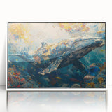 Framed acrylic wall art showcasing vibrant marine life fish design in a white frame, ideal for coastal-themed decor, adding color and elegance to any space.