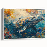 Framed wall art featuring a vibrant marine life fish design on a white canvas, showcasing colorful fish swimming amidst aquatic plants, perfect for ocean-themed decor.