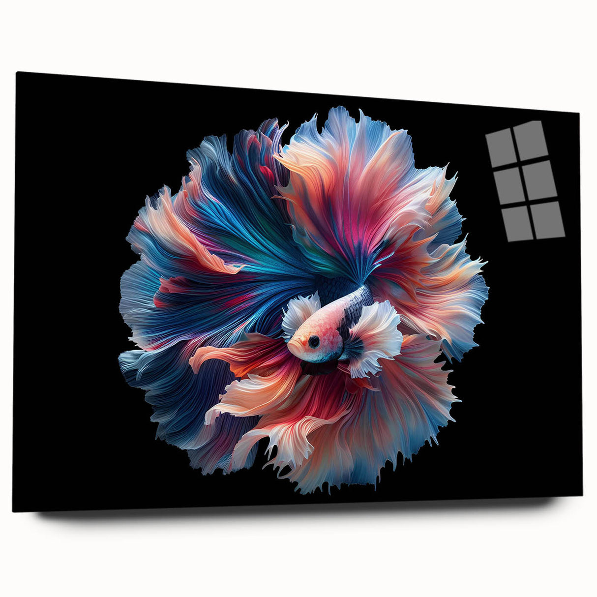 Colorful marine life wall art collection featuring various fish designs printed on acrylic glass, showcasing vibrant ocean hues and detailed illustrations, ideal for aquatic decor enthusiasts.