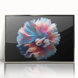 Framed acrylic wall art featuring a vibrant marine life fish design, showcasing colorful aquatic species against a sleek silver frame, ideal for ocean-themed decor.