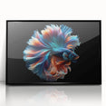 Framed acrylic wall art showcasing a vibrant marine life fish design with a black frame, perfect for adding a touch of ocean decor to any space.
