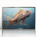 Framed acrylic wall art showcasing a vibrant marine life fish design in silver, perfect for enhancing ocean-themed decor. Ideal for living rooms or coastal settings.