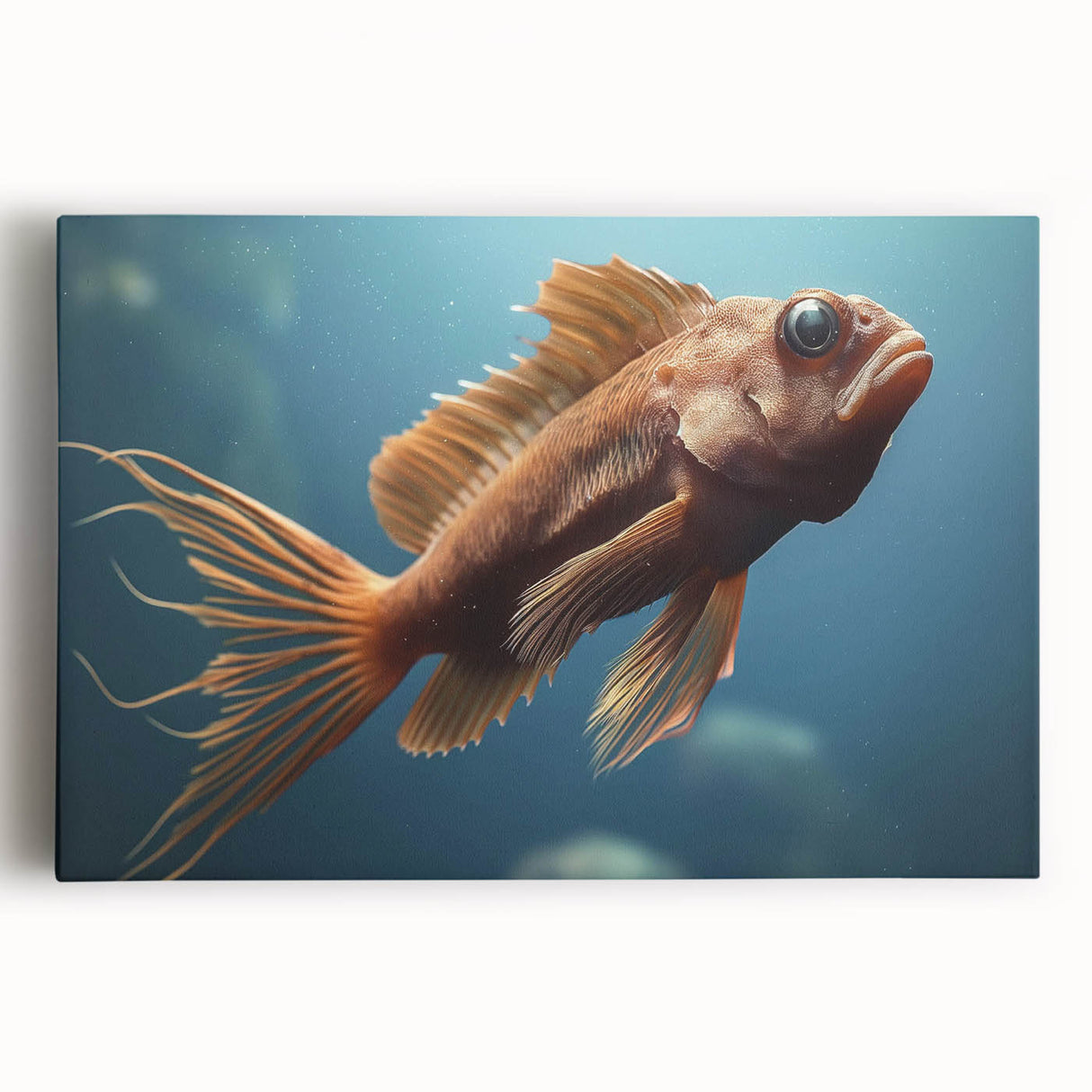 Vibrant marine life wall art featuring a colorful fish design on stretched canvas, ideal for ocean-themed decor, showcasing intricate details and bold hues.