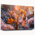 Vibrant marine life wall art showcasing a colorful fish design printed on acrylic glass, mounted with pins for a sleek side view display. Perfect for ocean-themed decor.