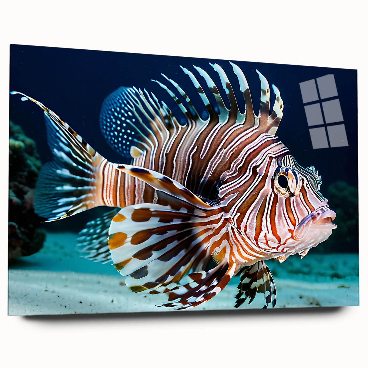 Vibrant marine life wall art collection showcasing colorful fish designs on acrylic glass, presented in a modern side view without pins, ideal for ocean-themed decor.