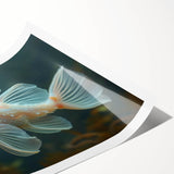 Vibrant marine life wall art print showcasing colorful tropical fish and coral, rolled for easy display, perfect for ocean-themed decor enthusiasts.