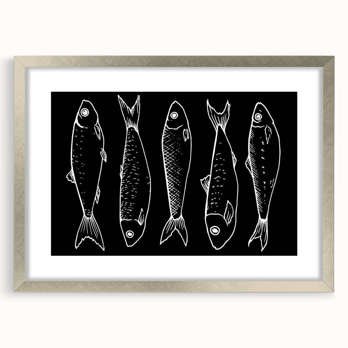 Framed wall art featuring a marine life fish design in vibrant colors, with a sleek silver frame and matting, perfect for coastal-themed decor.