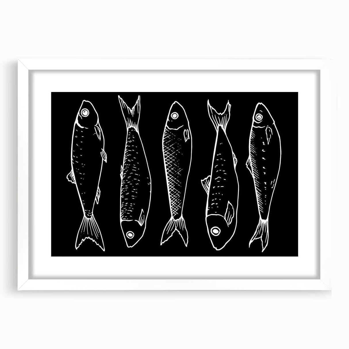Framed wall art featuring a vibrant marine life fish design, showcasing colorful aquatic species on a white background, perfect for coastal-themed decor.