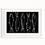 Framed wall art featuring a vibrant marine life fish design, showcasing colorful aquatic species on a white background, perfect for coastal-themed decor.