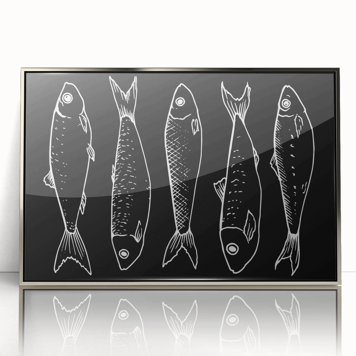 Framed acrylic wall art showcasing a vibrant marine life fish design, featuring shades of blue and silver accents, perfect for ocean-themed decor.