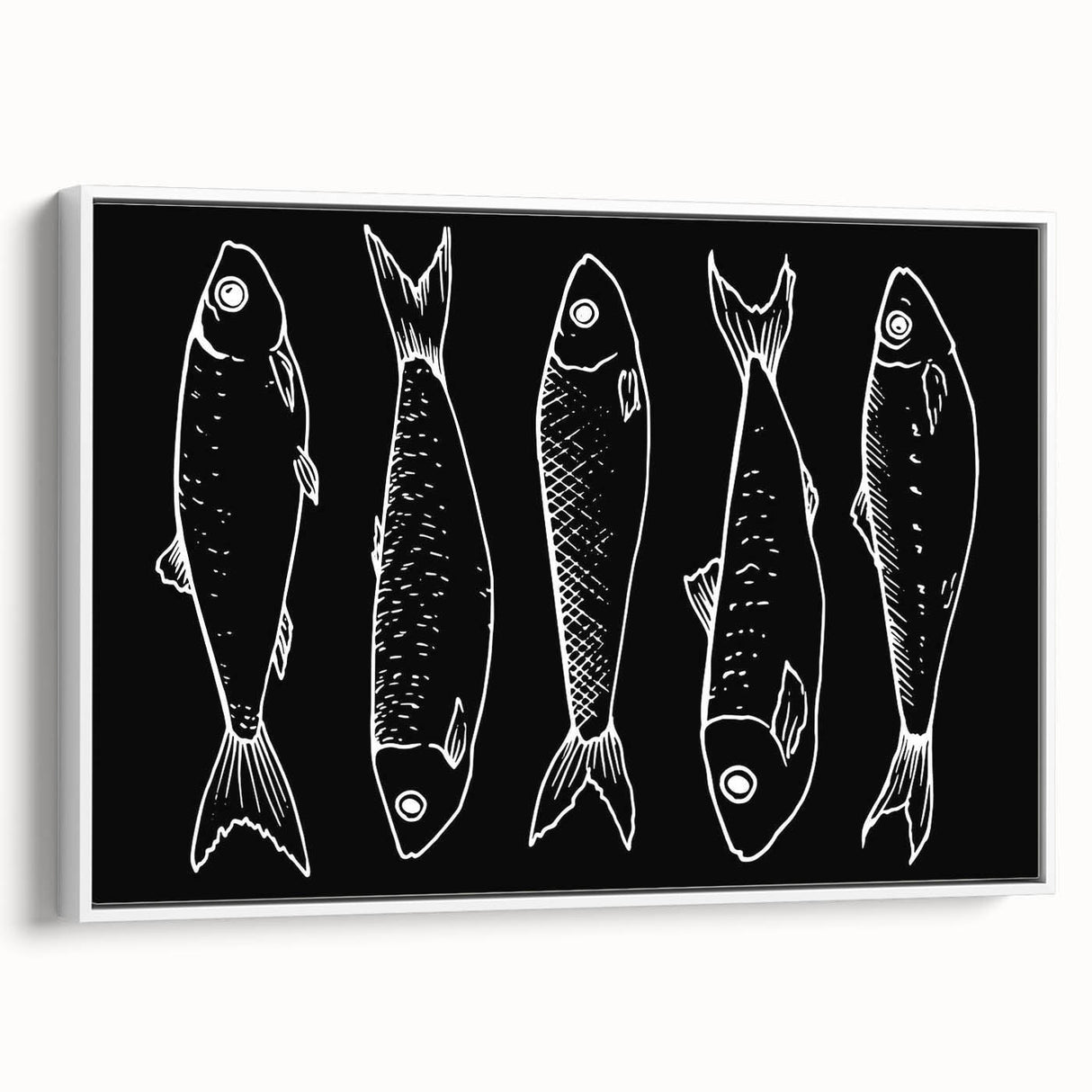 Framed canvas wall art featuring a vibrant marine life fish design in vivid colors, displayed from a white side view, perfect for ocean-themed decor.