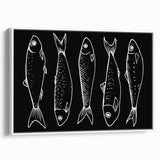 Framed canvas wall art featuring a vibrant marine life fish design in vivid colors, displayed from a white side view, perfect for ocean-themed decor.