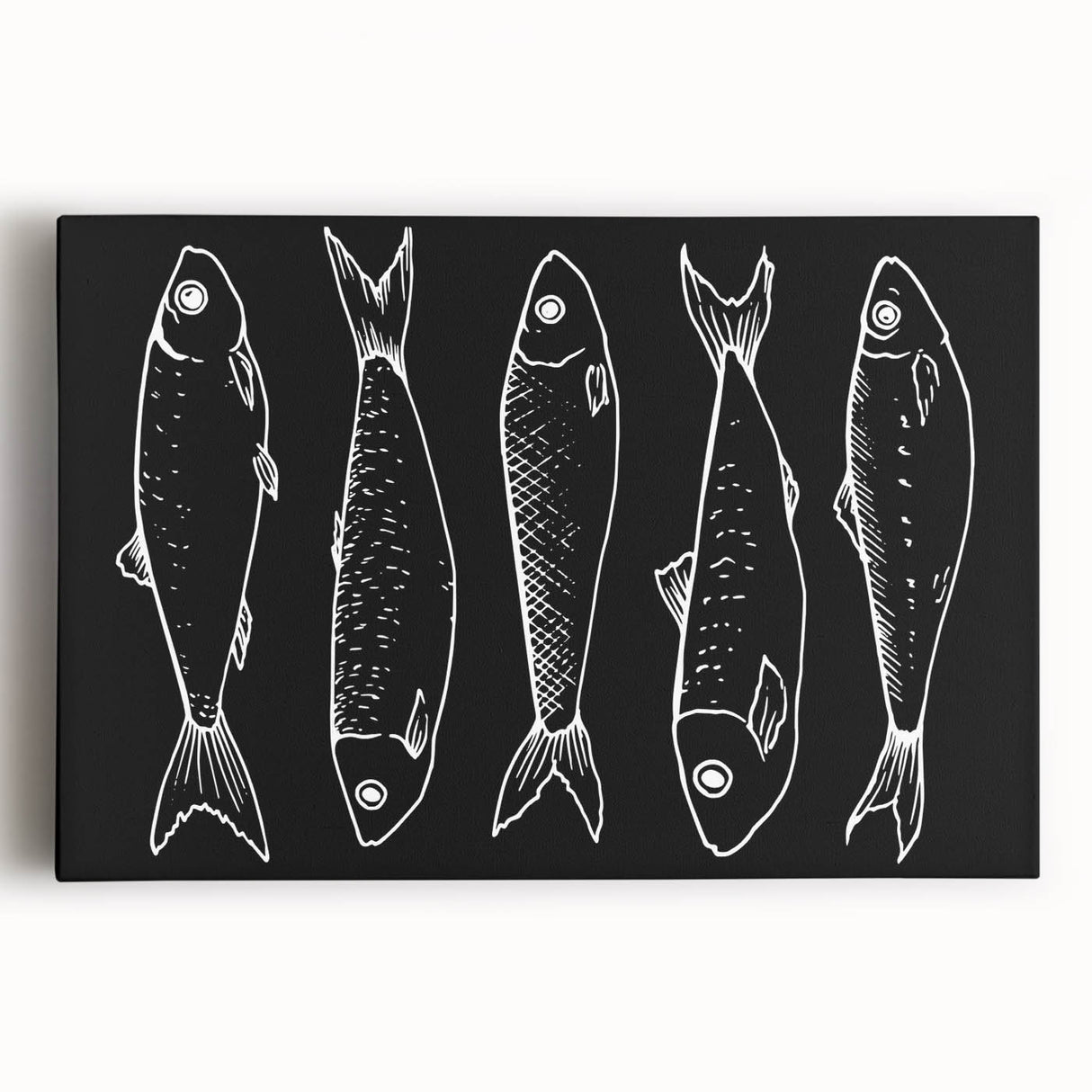 Stretched canvas wall art featuring a vibrant marine life fish design, showcasing colorful aquatic species against a serene blue background, perfect for ocean-themed decor.