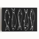 Stretched canvas wall art featuring a vibrant marine life fish design, showcasing colorful aquatic species against a serene blue background, perfect for ocean-themed decor.