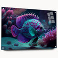 Marine life wall art collection displayed in acrylic glass, featuring vibrant fish designs in a side view. The artwork includes colorful marine creatures with intricate details, enhancing any ocean-themed decor. Ideal for aquarists and ocean lovers.
