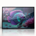 Framed wall art collection showcasing vibrant marine life fish design on black acrylic, perfect for ocean-themed decor in contemporary spaces.