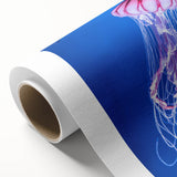 Colorful jellyfish wall art design printed on rolled canvas, showcasing vibrant marine life with intricate details, perfect for ocean-themed decor.