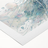 Colorful jellyfish design on rolled canvas wall art, showcasing marine life in vibrant hues. Perfect for ocean-themed decor, enhancing any space with a touch of aquatic elegance.