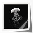 Vibrant jellyfish wall art print showcasing intricate marine life designs in shades of blue and purple, perfect for ocean-themed decor and enhancing any space.