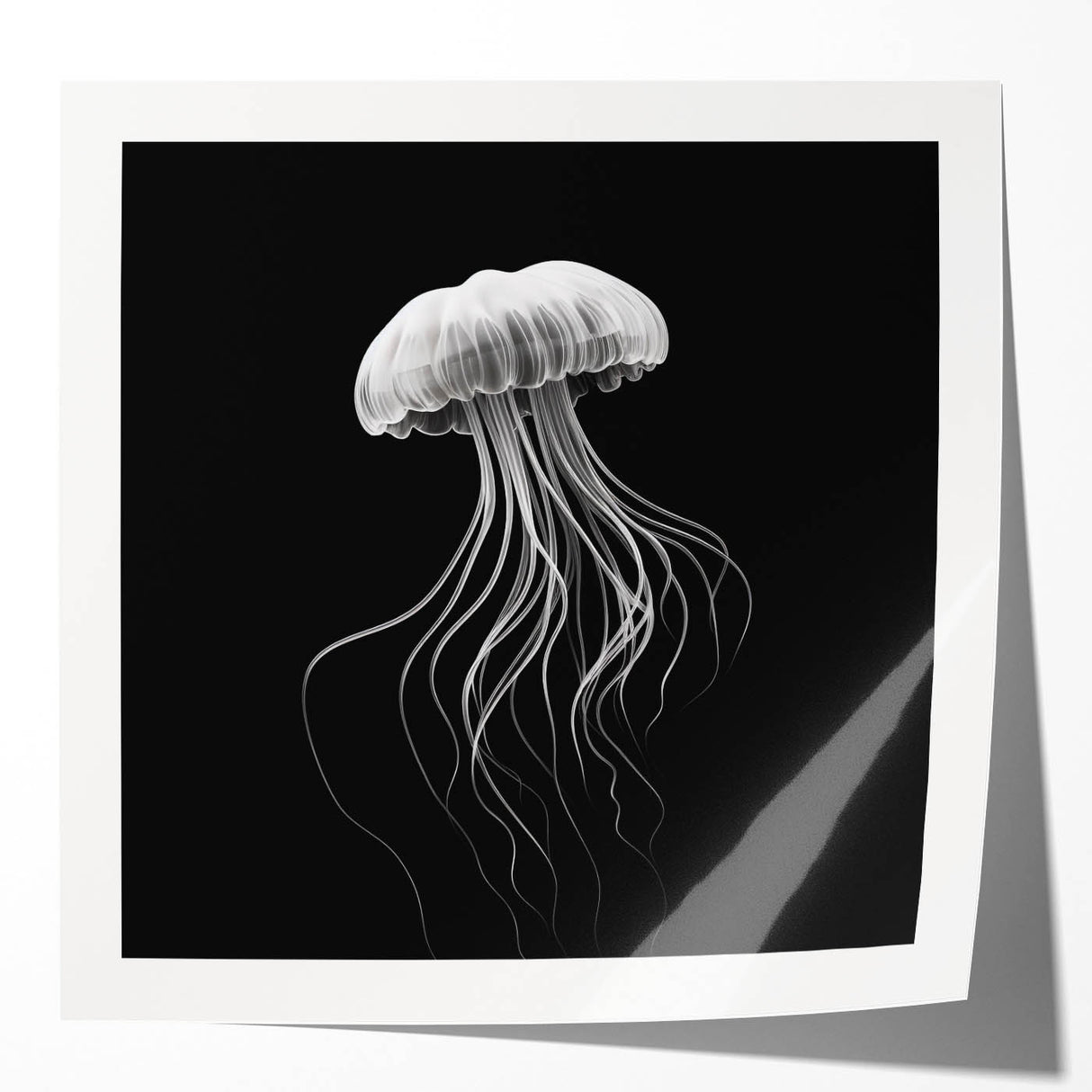 Vibrant jellyfish wall art print showcasing intricate marine life designs in shades of blue and purple, perfect for ocean-themed decor and enhancing any space.