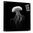 Vibrant marine life wall art featuring a jellyfish design printed on acrylic glass, showcasing colorful details and sleek modern styling, ideal for ocean-themed decor.
