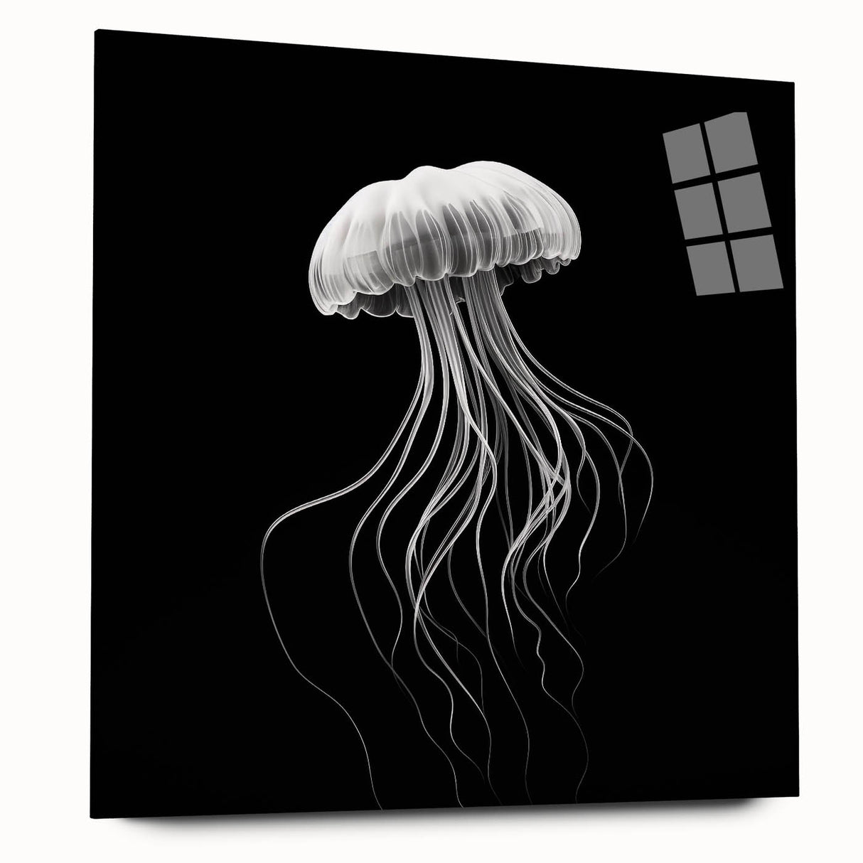 Acrylic wall art showcasing a vibrant jellyfish design in a marine life theme, displayed from the side without pins, perfect for ocean-inspired decor.