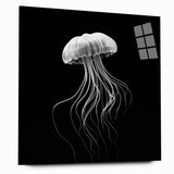 Acrylic wall art showcasing a vibrant jellyfish design in a marine life theme, displayed from the side without pins, perfect for ocean-inspired decor.