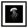 Black-framed wall art featuring a vibrant jellyfish design with intricate details, showcasing marine life in stunning colors. Perfect for ocean-themed decor.