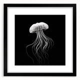 Black-framed wall art featuring a vibrant jellyfish design with intricate details, showcasing marine life in stunning colors. Perfect for ocean-themed decor.
