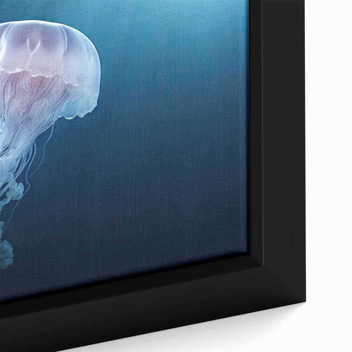 Close-up of a vibrant jellyfish design wall art piece, showcasing intricate details and colors of marine life, framed for an elegant display in home decor.