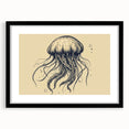 Black-framed wall art featuring a vibrant jellyfish design in a colorful marine life theme, perfect for ocean-themed decor. Ideal for enhancing any living space.
