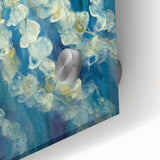 Close-up of a stunning jellyfish design wall art piece, showcasing vibrant colors and intricate details on acrylic glass, perfect for marine life enthusiasts.