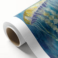 Colorful jellyfish swimming gracefully in an ocean-themed design, printed on rolled canvas, ideal for marine life decor and artistic wall displays.