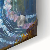 Close-up view of a vibrant jellyfish design wall art piece, showcasing intricate details and colors on acrylic glass, perfect for marine life enthusiasts.