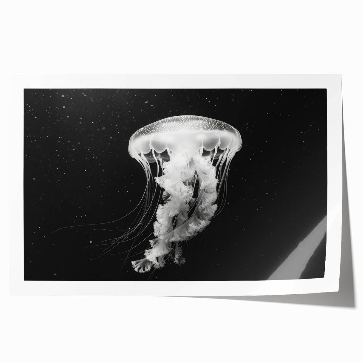 Vibrant jellyfish wall art print featuring intricate marine life designs in a swirling blue background, ideal for adding a touch of oceanic beauty to any space.