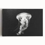 Vibrant jellyfish wall art design on stretched canvas, showcasing colorful marine life against a soft gradient background, perfect for ocean-themed decor.