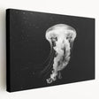 Stretched canvas wall art showcasing a vibrant jellyfish design, featuring intricate details and flowing colors, ideal for marine-themed decor and ocean lovers.
