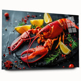 Vibrant marine life wall art showcasing a detailed lobster design on acrylic glass, viewed from the side, perfect for coastal decor enthusiasts.