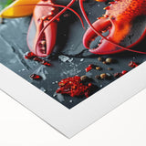 Vibrant rolled canvas artwork showcasing a detailed lobster design, perfect for marine life enthusiasts, featuring rich colors and intricate textures.