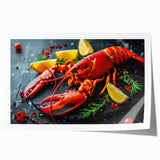 Vibrant marine life wall art print showcasing a detailed lobster design, featuring rich colors and intricate patterns, ideal for coastal home decor or ocean-themed interiors.